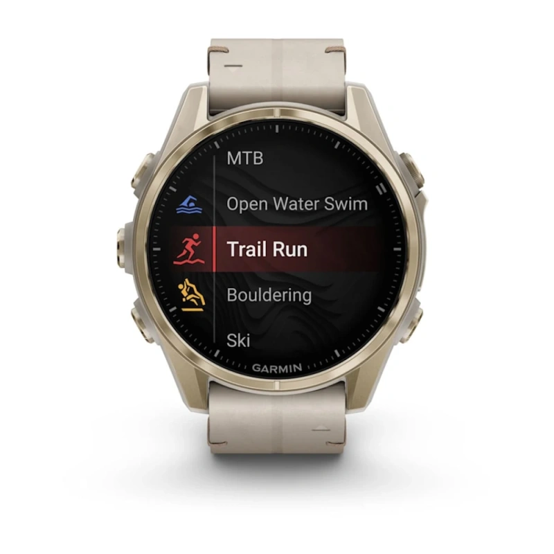 Garmin Fenix 8 - 43 мм AMOLED | Sapphire | Soft Gold with Limestone Leather Band