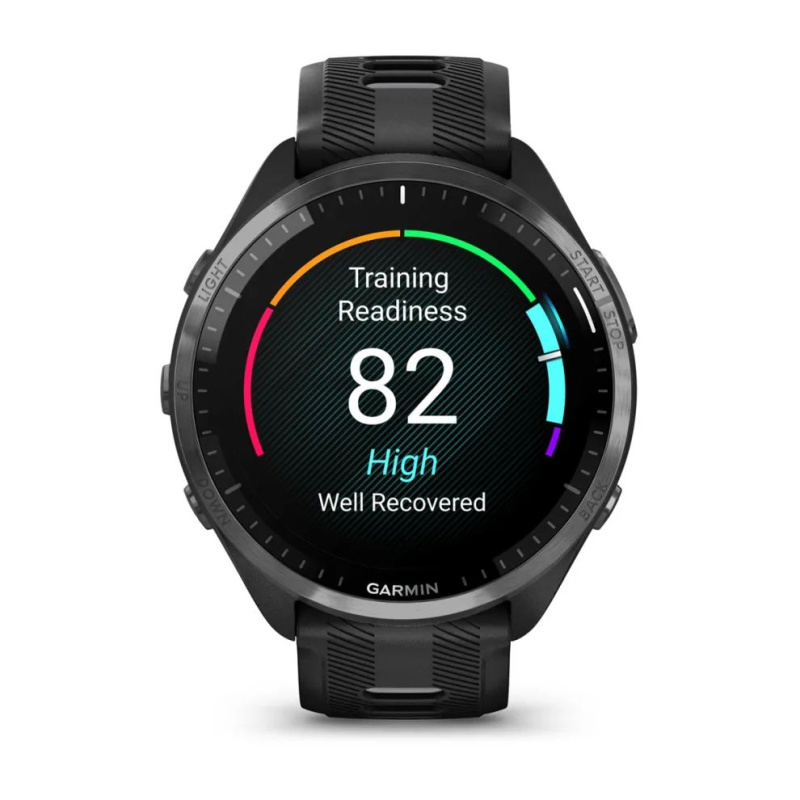 Garmin Forerunner 965 - | Carbon Grey DLC Titanium Bezel with Black Case and Black/Powder Grey Silicone Band