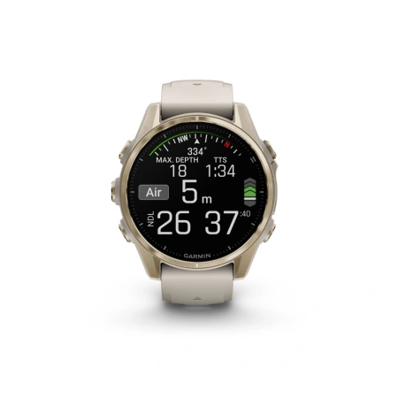 Garmin Fenix 8 - 43 мм AMOLED | Sapphire | Soft Gold with Fog grey/dark sandstone silicone band