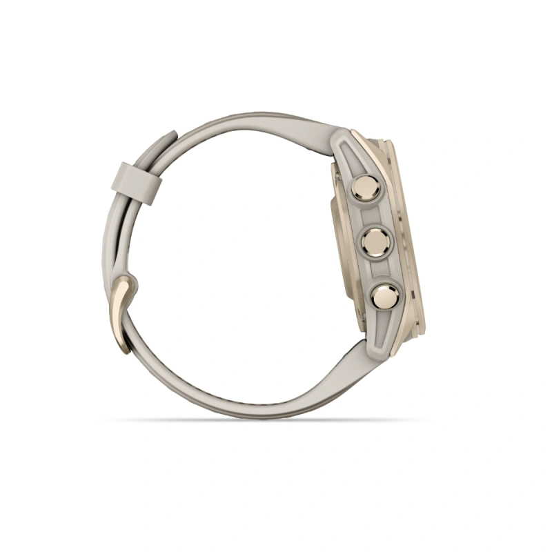 Garmin Fenix 8 - 43 мм AMOLED | Sapphire | Soft Gold with Fog grey/dark sandstone silicone band