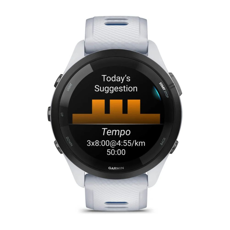 Garmin Forerunner 265 - 46 мм | Black Bezel with Whitestone Case and Whitestone/Tidal Blue Silicone Band