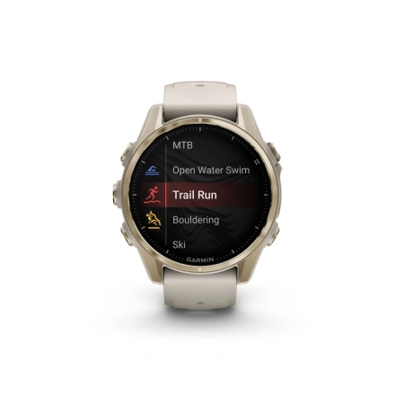 Garmin Fenix 8 - 43 мм AMOLED | Sapphire | Soft Gold with Fog grey/dark sandstone silicone band